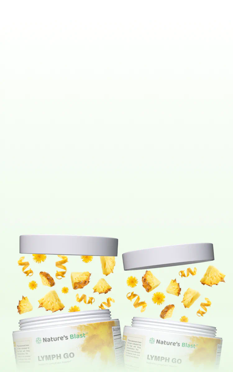 Open jars of lymphatic drainage supplements with pineapple, dandelion and