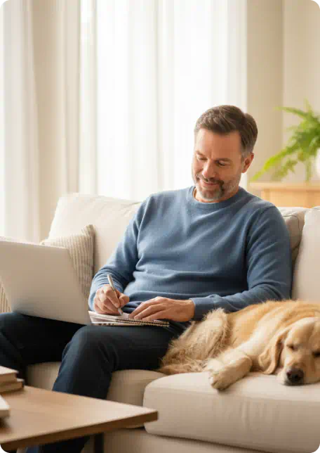 man and dog relaxing