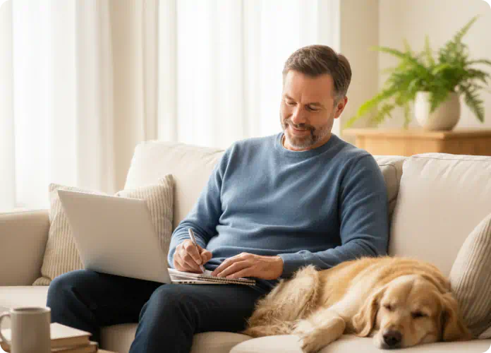 man and dog relaxing